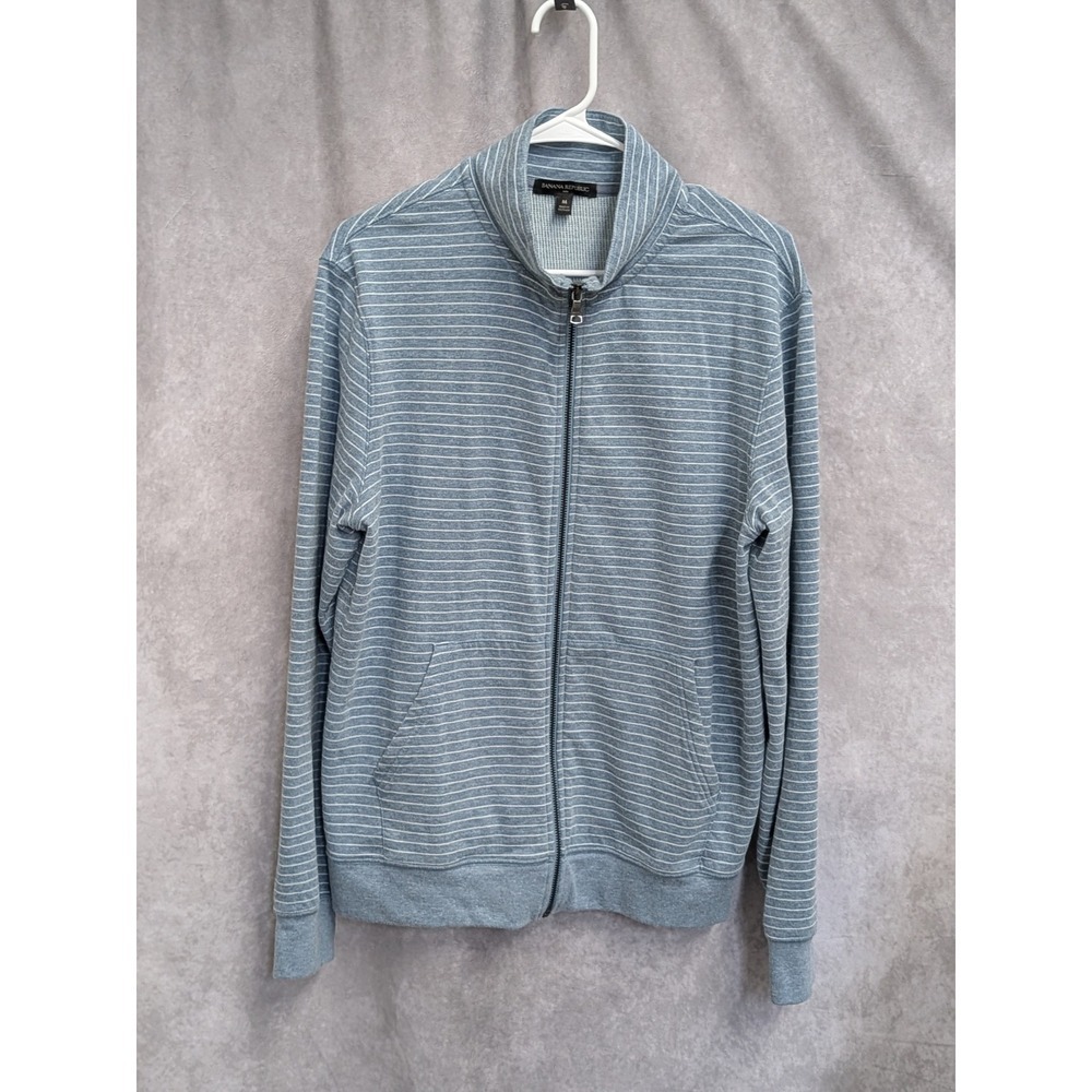 Banana Republic Men Blue Stripe Full Zip Mock Neck Sweatshirt Jacket Size M C187